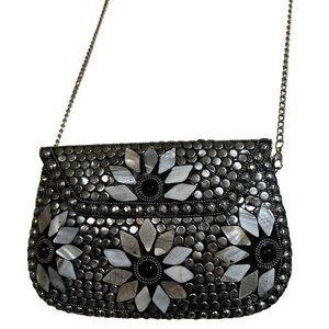 Antik Kraft Iron Brass Tile Mosaic Purse Metal Clutch India Silver Chain Hippie